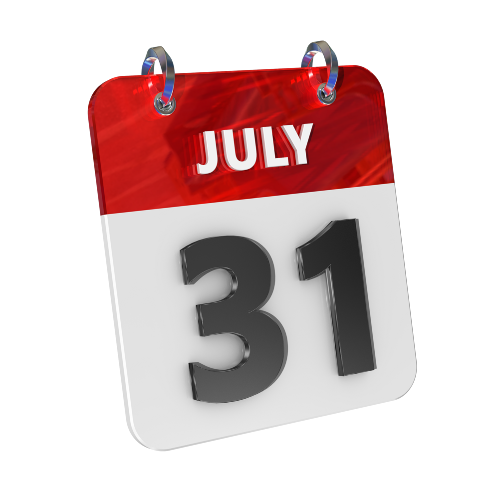 July 31 Date 3D Icon Isolated, Shiny and Glossy 3D Rendering, Month Date Day Name, Schedule, History png