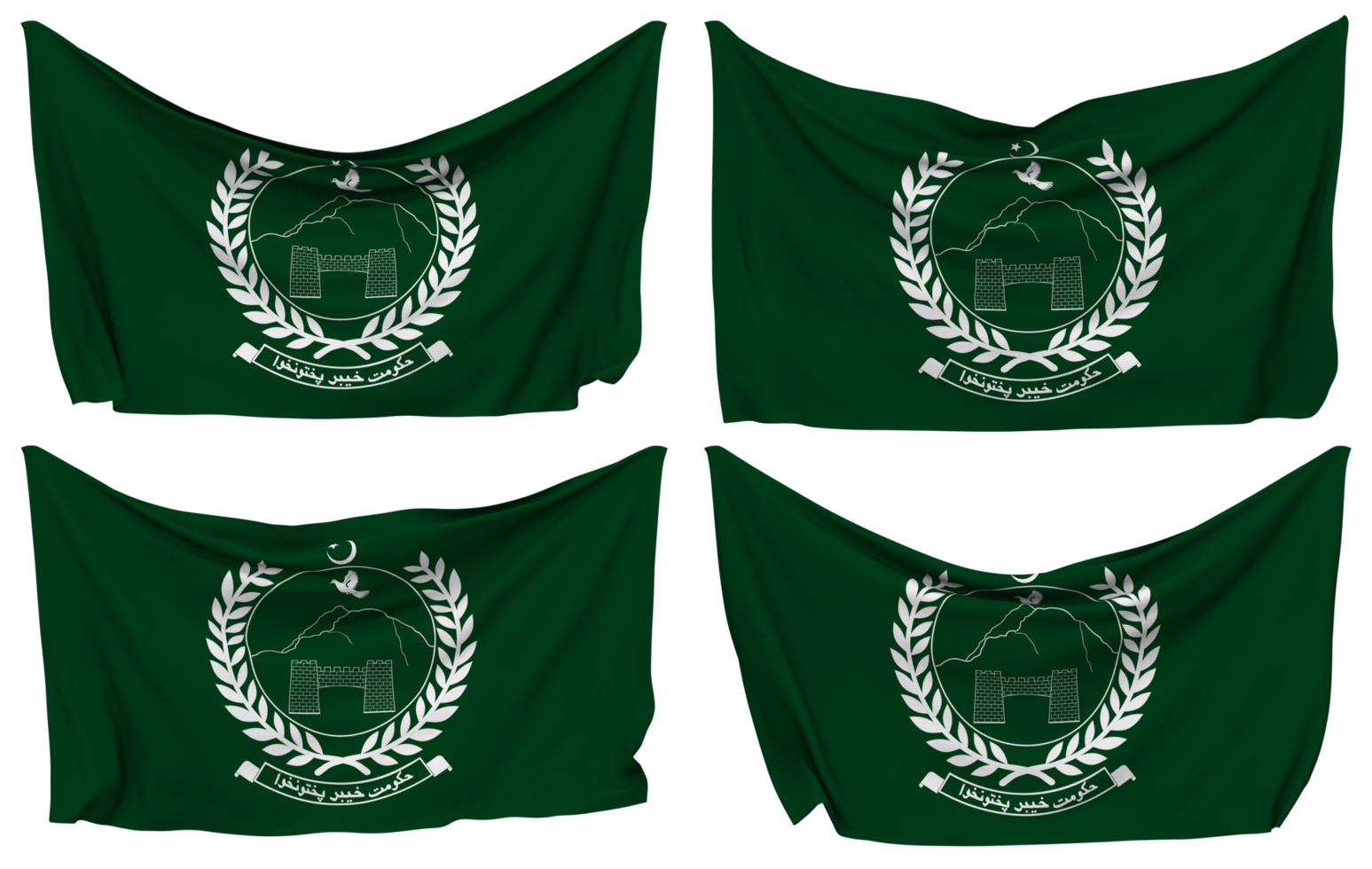 regering av khyber pakhtunkhwa, kpk fästs flagga från hörn, isolerat med annorlunda vinka variationer, 3d tolkning png