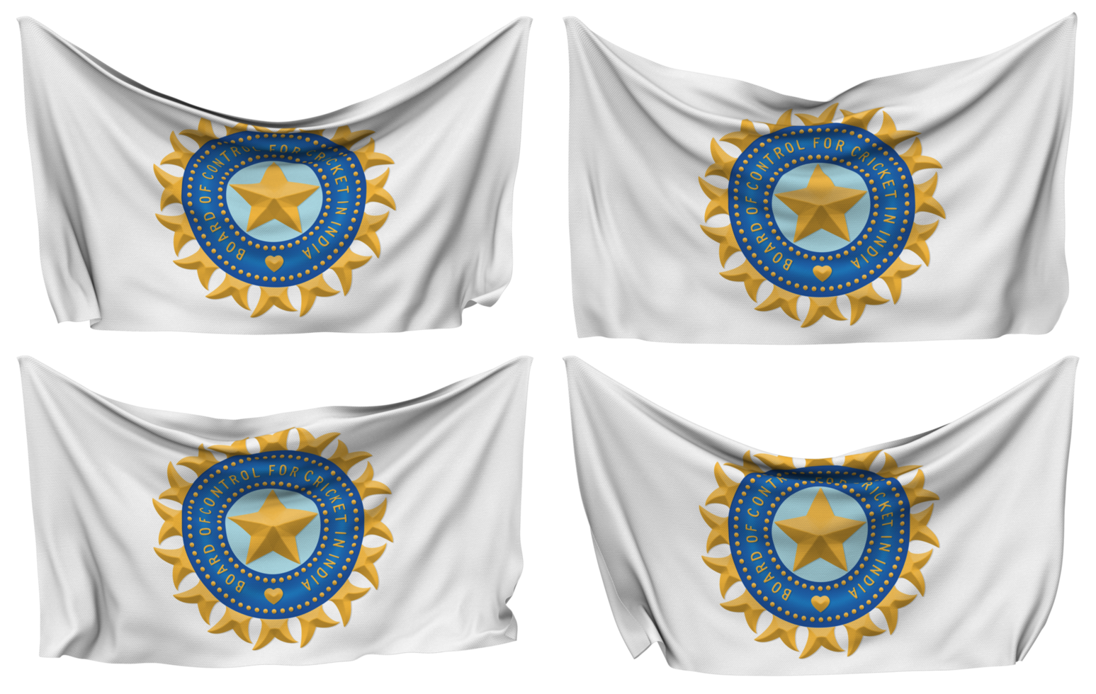 Board of Control for Cricket in India, BCCI Pinned Flag from Corners, Isolated with Different Waving Variations, 3D Rendering png