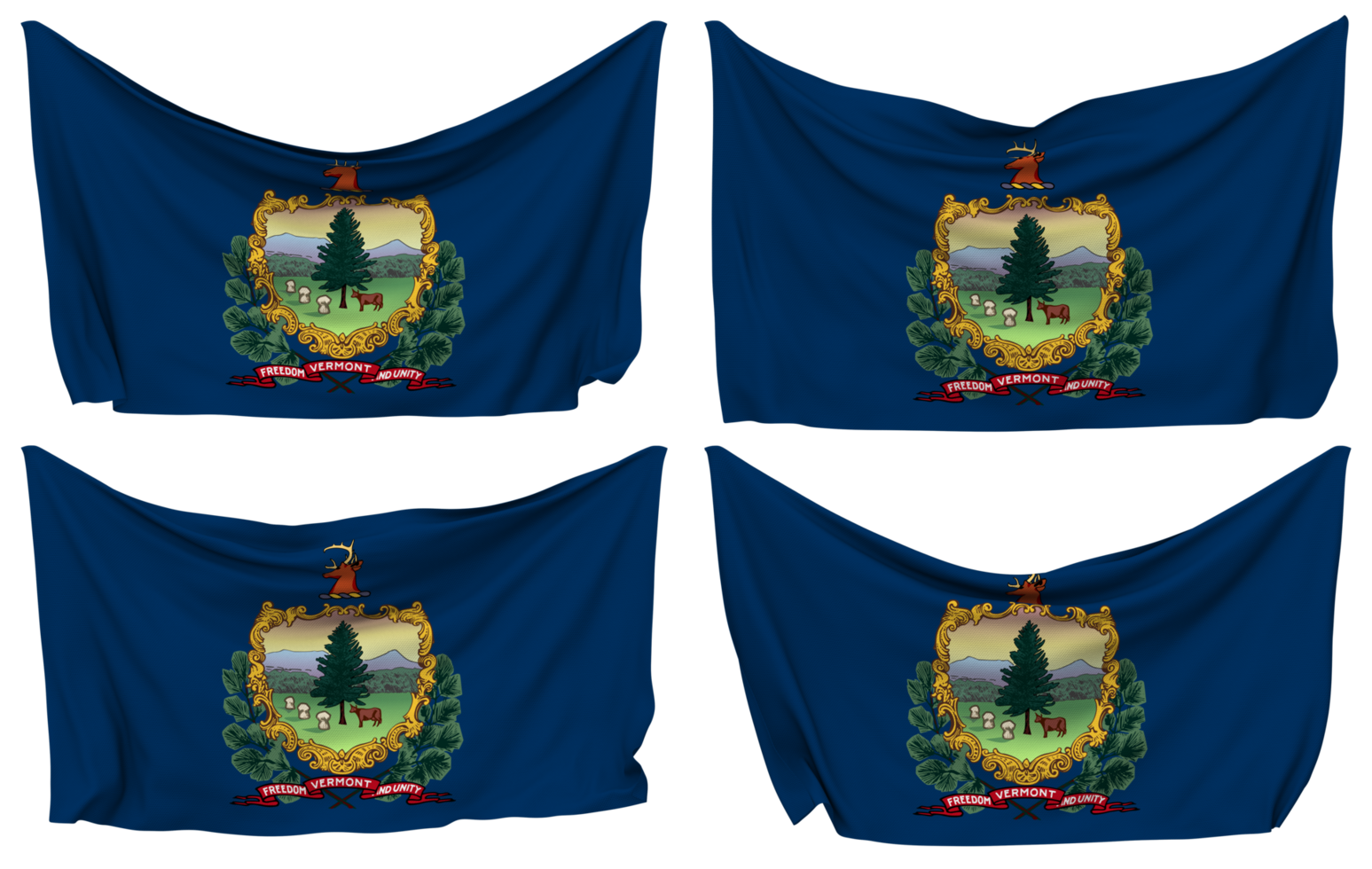State of Vermont Pinned Flag from Corners, Isolated with Different Waving Variations, 3D Rendering png