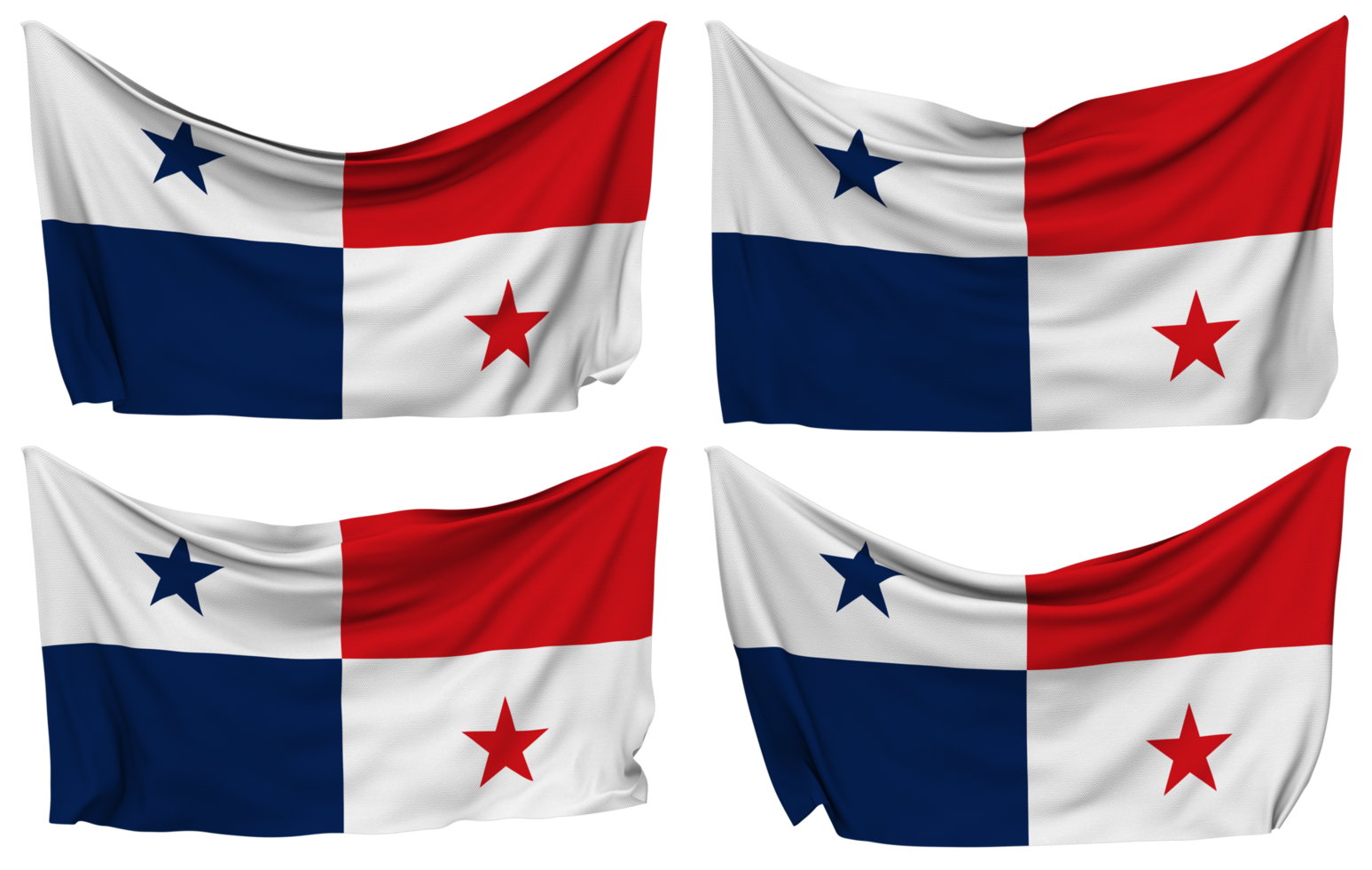 Panama Pinned Flag from Corners, Isolated with Different Waving Variations, 3D Rendering png