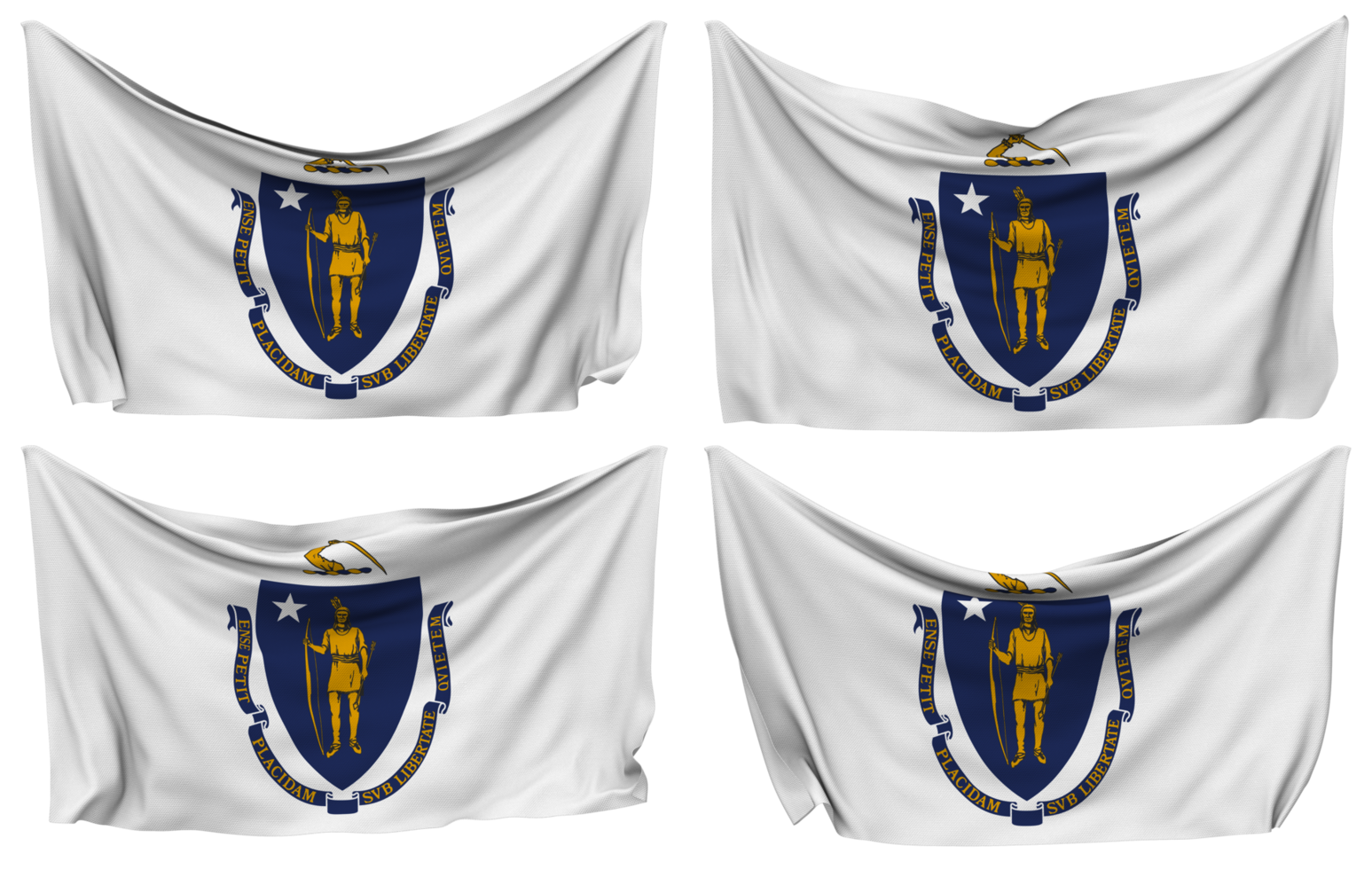 State of Massachusetts Pinned Flag from Corners, Isolated with Different Waving Variations, 3D Rendering png
