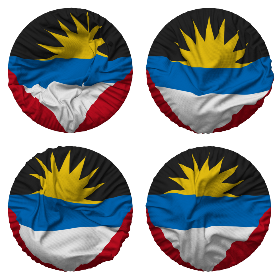 Antigua and Barbuda Flag in Round Shape Isolated with Four Different Waving Style, Bump Texture, 3D Rendering png