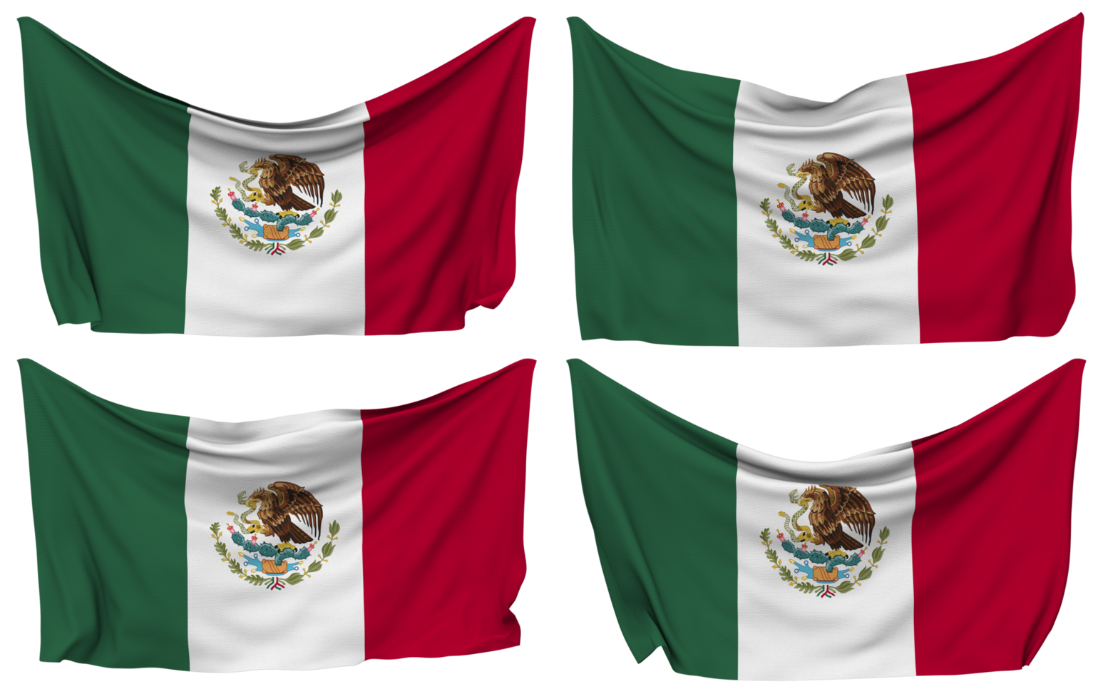 Mexico Pinned Flag from Corners, Isolated with Different Waving Variations, 3D Rendering png