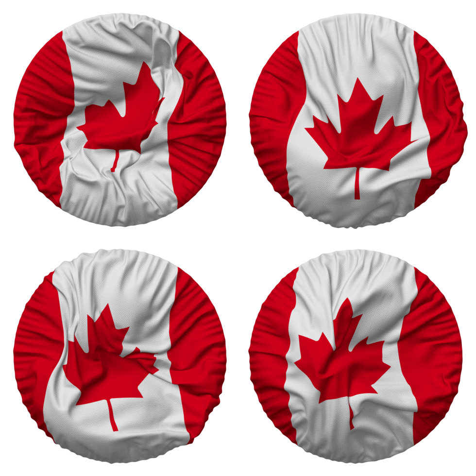 Canada Flag in Round Shape Isolated with Four Different Waving Style, Bump Texture, 3D Rendering png