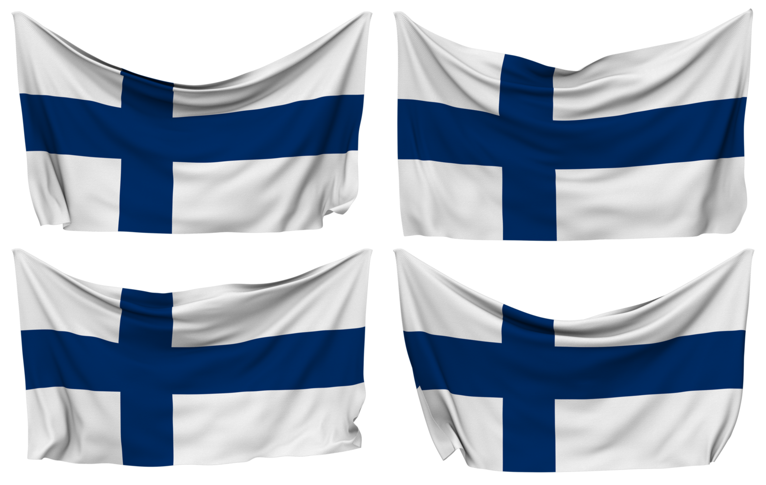 Finland Pinned Flag from Corners, Isolated with Different Waving Variations, 3D Rendering png