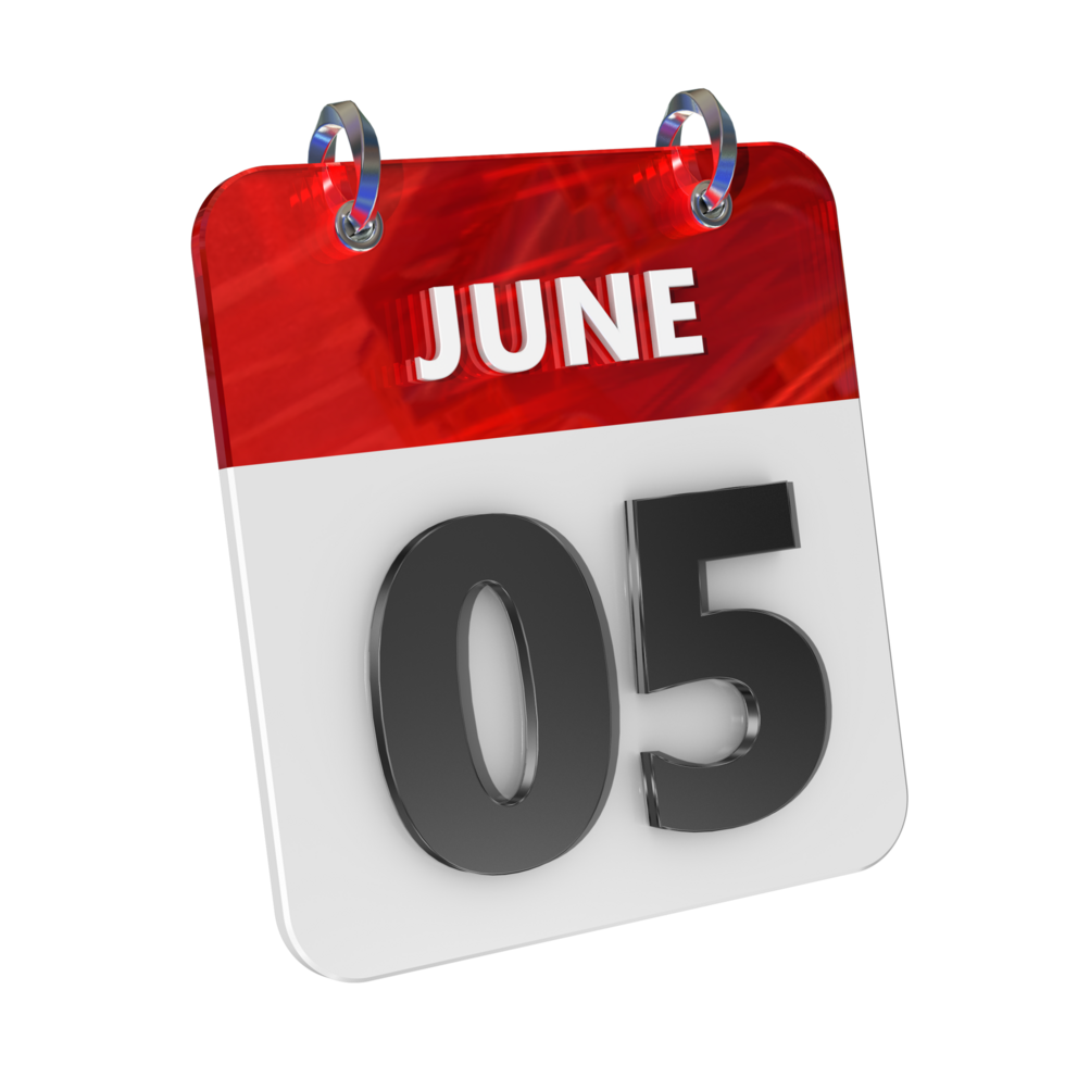 June 5 Date 3D Icon Isolated, Shiny and Glossy 3D Rendering, Month Date Day Name, Schedule, History png