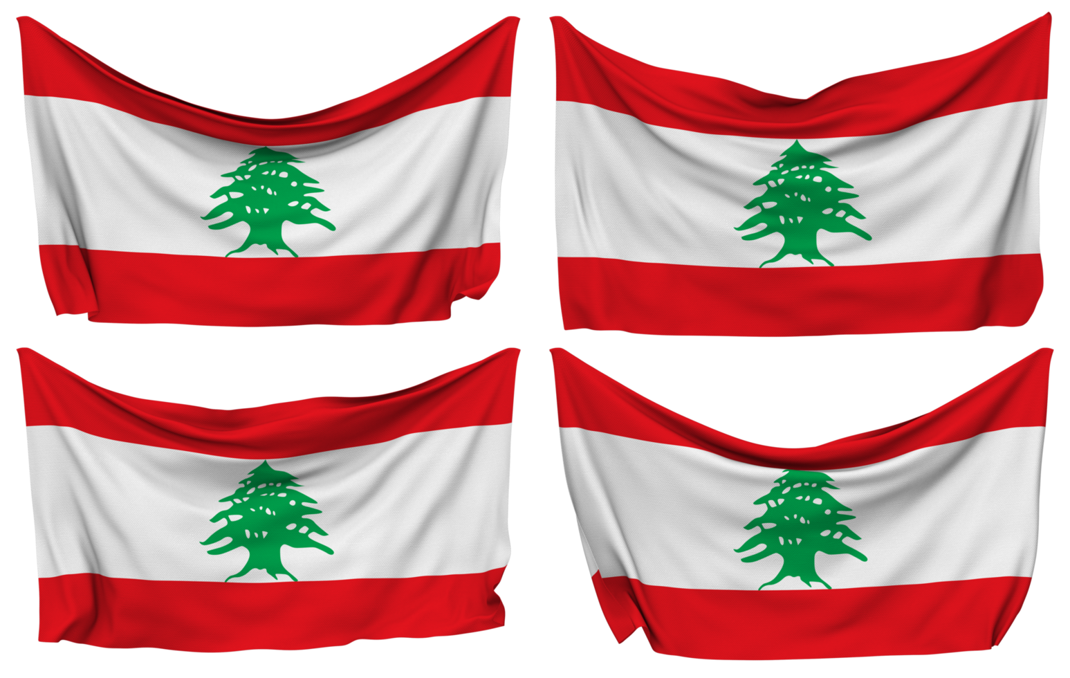 Lebanon Pinned Flag from Corners, Isolated with Different Waving Variations, 3D Rendering png