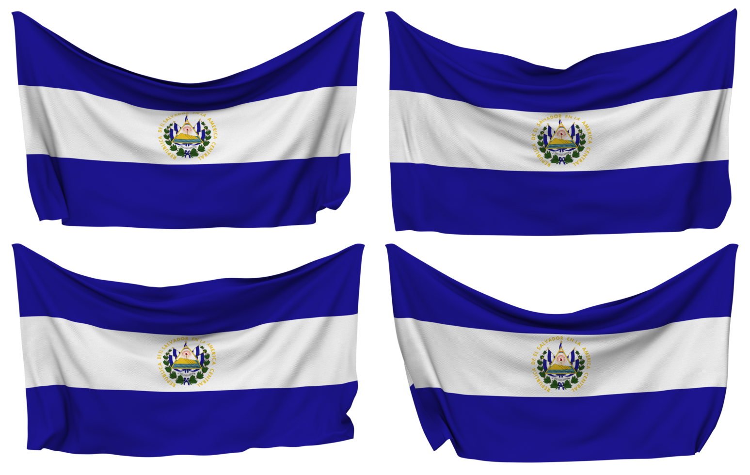 El Salvador Pinned Flag from Corners, Isolated with Different Waving Variations, 3D Rendering png