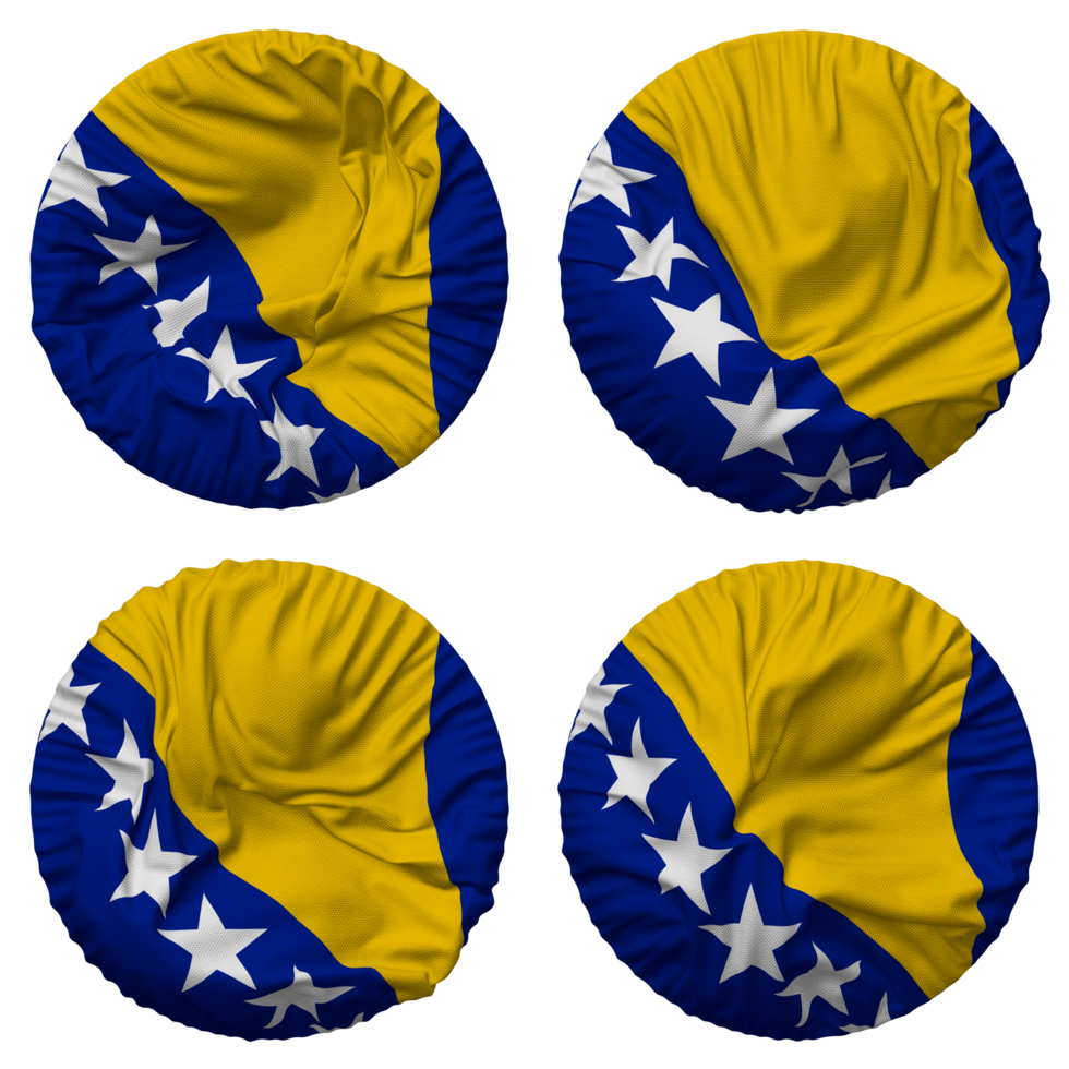 Bosnia and Herzegovina Flag in Round Shape Isolated with Four Different Waving Style, Bump Texture, 3D Rendering png