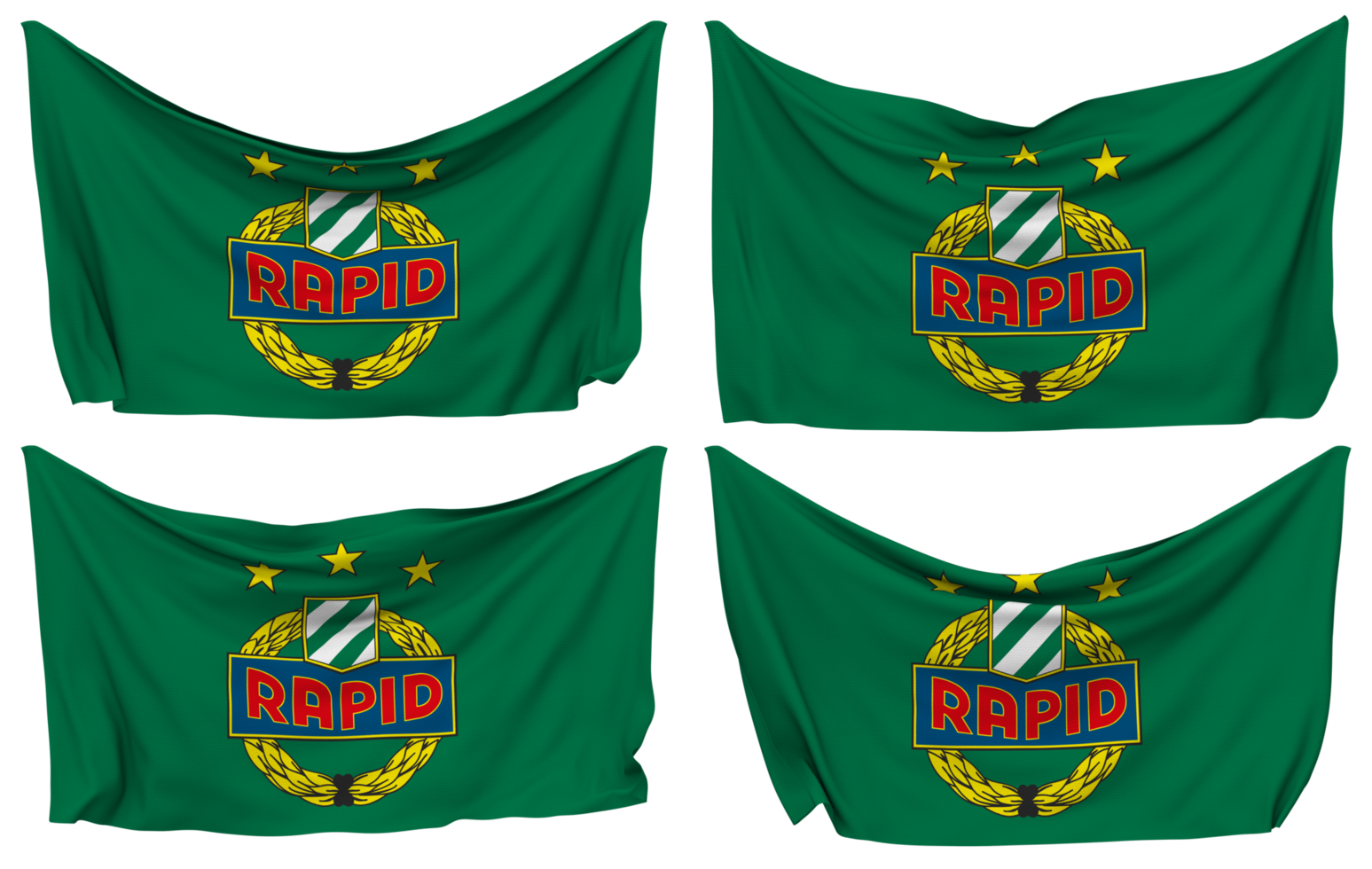 Sportklub Rapid Wien, SK Rapid Wien Pinned Flag from Corners, Isolated with Different Waving Variations, 3D Rendering png