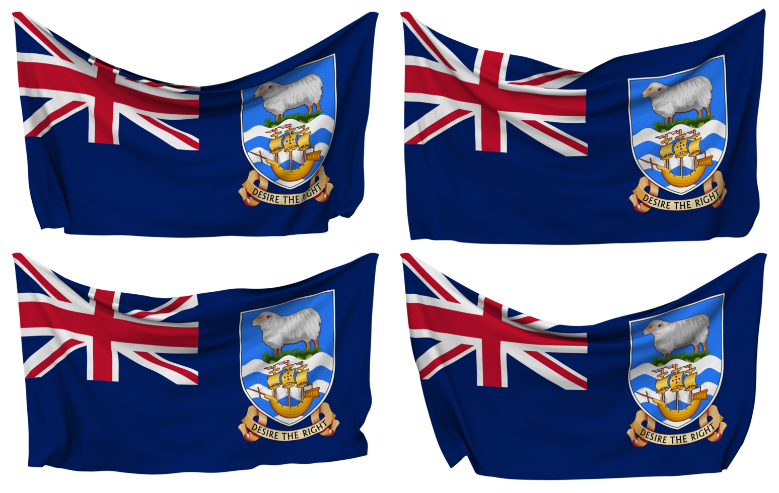 Falkland Islands Pinned Flag from Corners, Isolated with Different Waving Variations, 3D Rendering png
