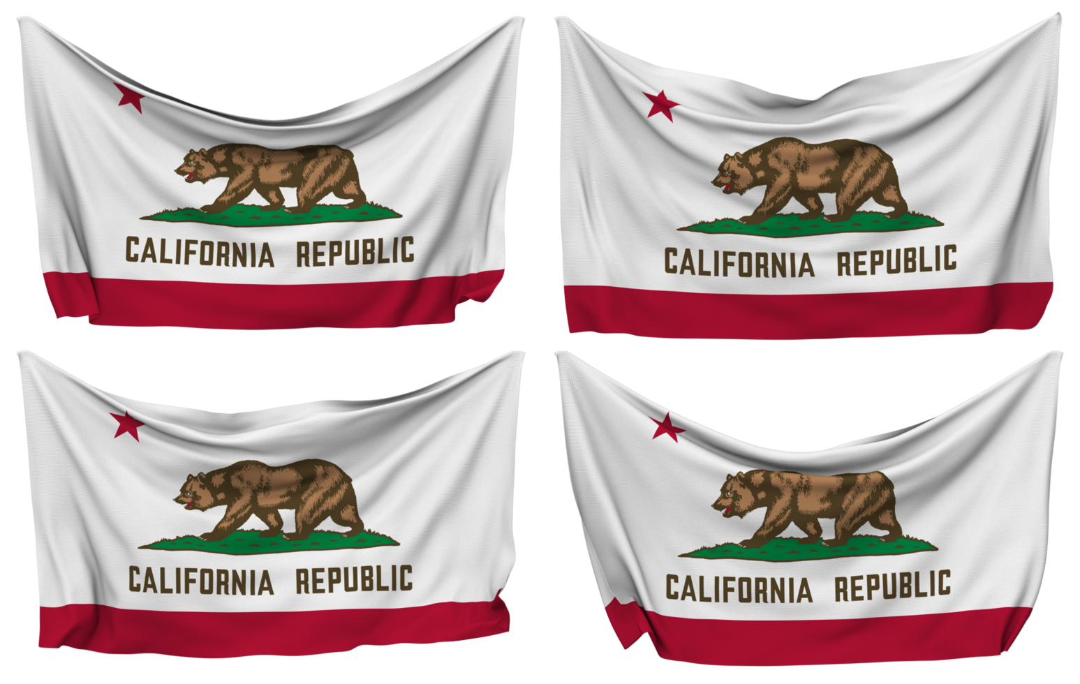 Etat de Californie épinglé drapeau de coins, isolé avec différent agitant variantes, 3d le rendu png