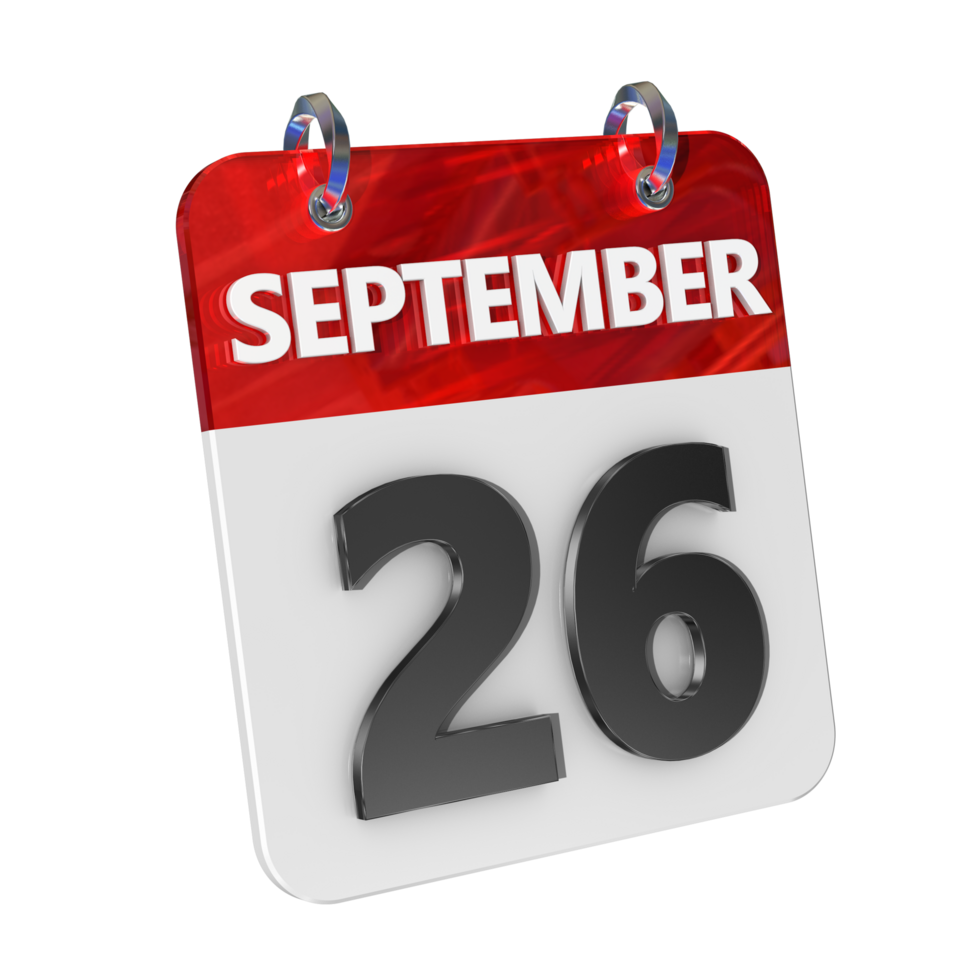 September 26 Date 3D Icon Isolated, Shiny and Glossy 3D Rendering, Month Date Day Name, Schedule, History png