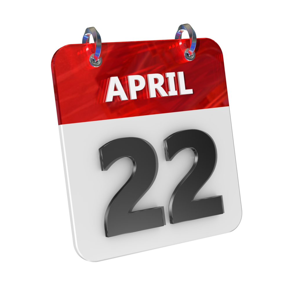 April 22 Date 3D Icon Isolated, Shiny and Glossy 3D Rendering, Month Date Day Name, Schedule, History png
