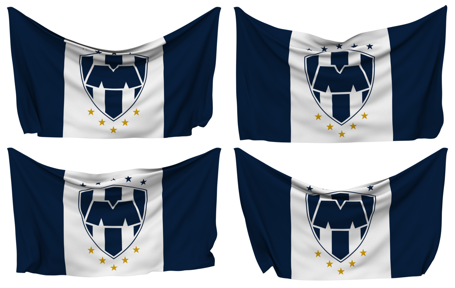 Club de Futbol Monterrey, Rayados Pinned Flag from Corners, Isolated with Different Waving Variations, 3D Rendering png