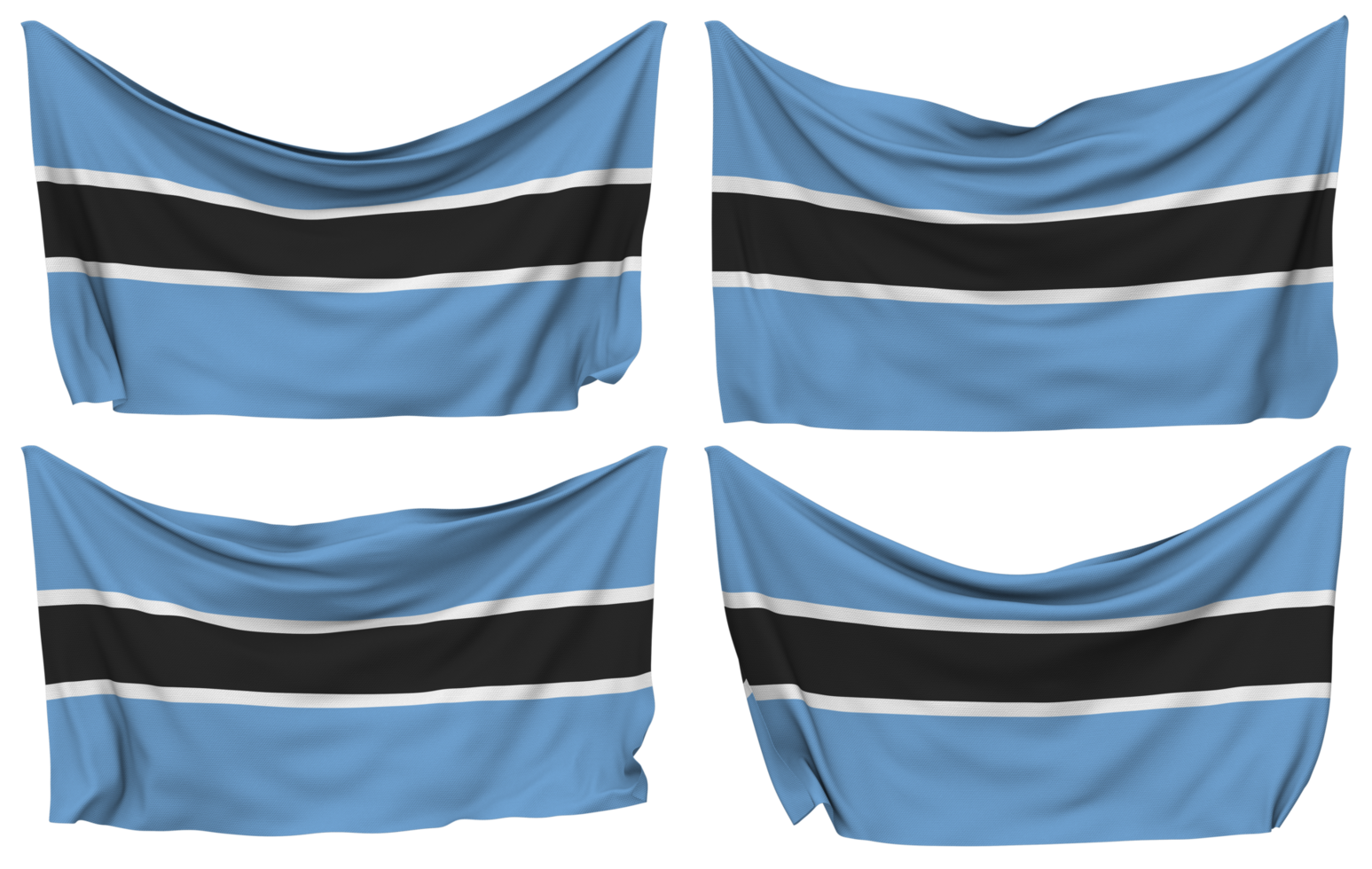 Botswana Pinned Flag from Corners, Isolated with Different Waving Variations, 3D Rendering png