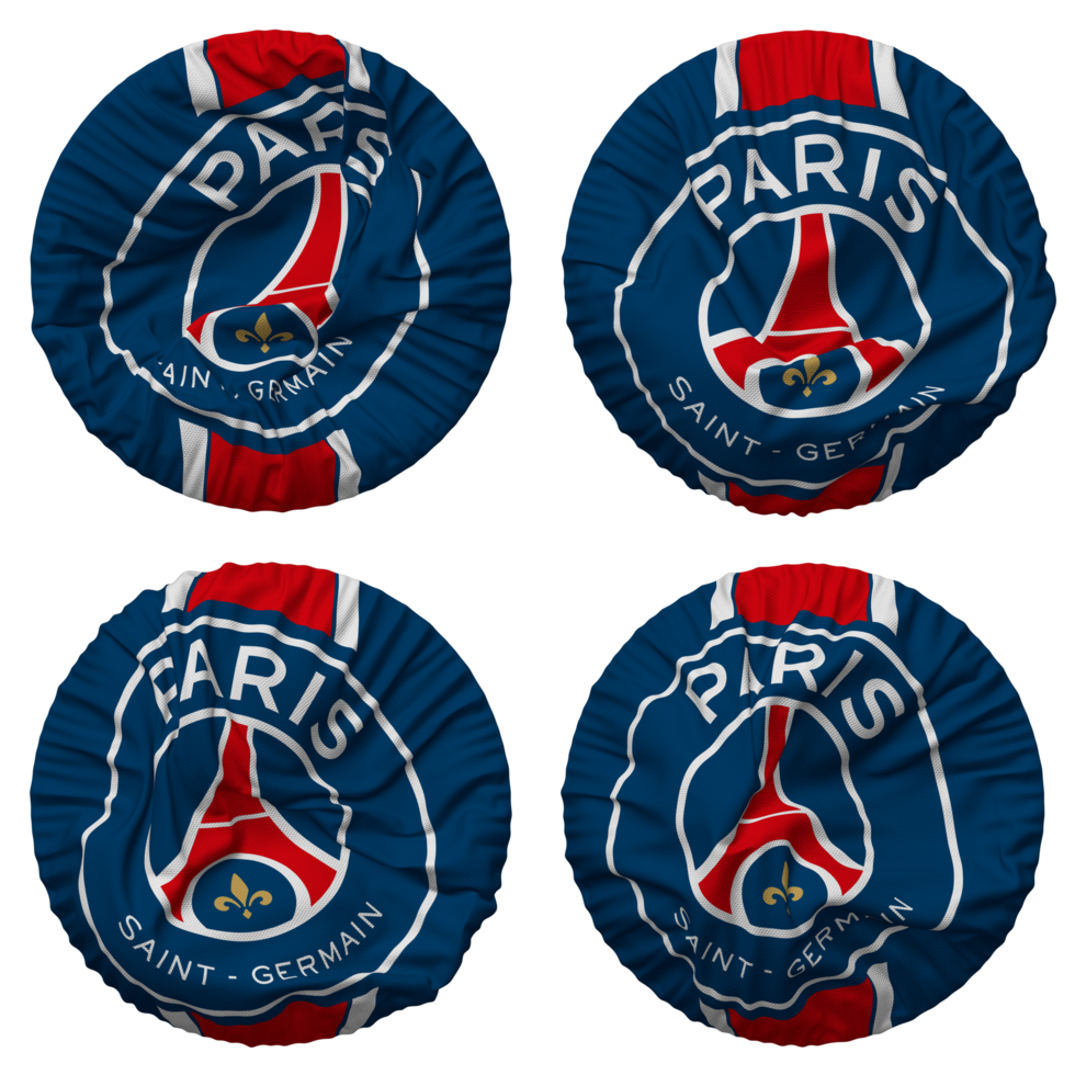 paris helgon germain fotboll klubb flagga i runda form isolerat med fyra annorlunda vinka stil, stöta textur, 3d tolkning png