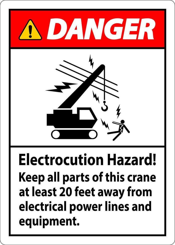 Danger Sign Electrocution Hazard, Keep All Parts Of This Crane At Least 20 Feet Away From Electrical Power Lines And Equipment vector