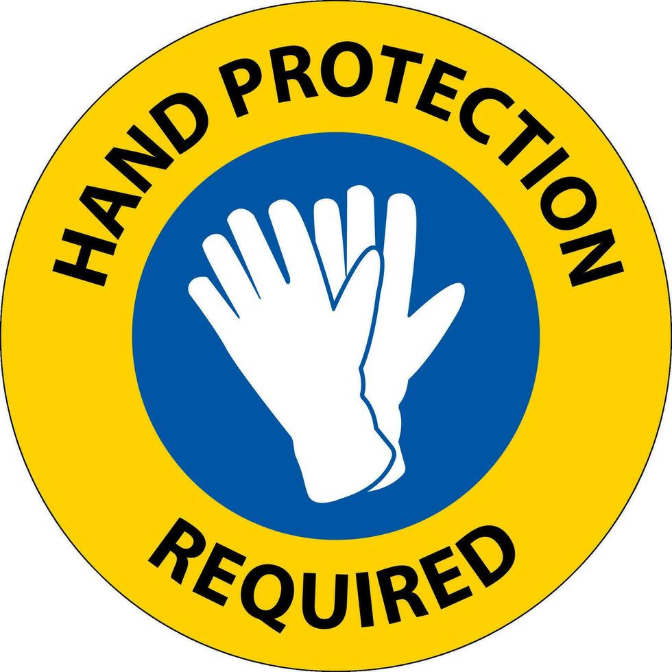 Aviso de protección de manos requerida firmar sobre fondo blanco. vector