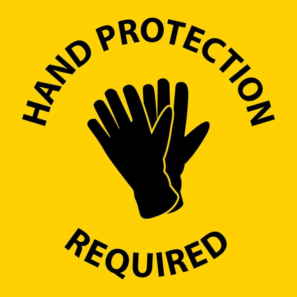 Aviso de protección de manos requerida firmar sobre fondo blanco. vector