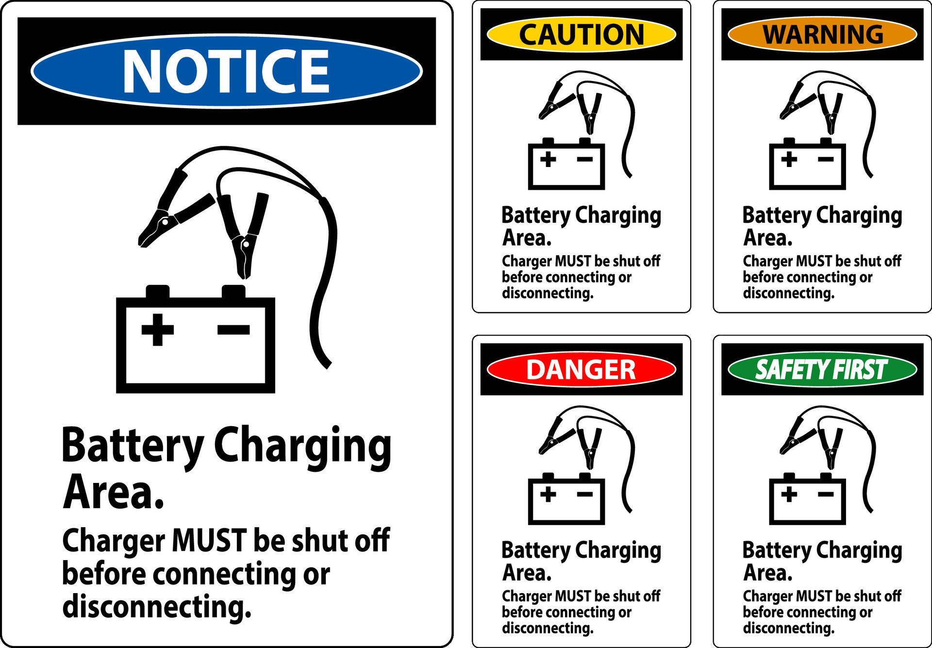 Danger Sign Battery Charging Area, Charger Must Be Shut Off Before