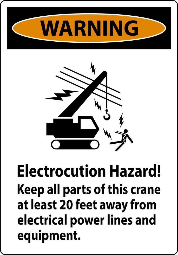 Warning Sign Electrocution Hazard, Keep All Parts Of This Crane At Least 20 Feet Away From Electrical Power Lines And Equipment vector