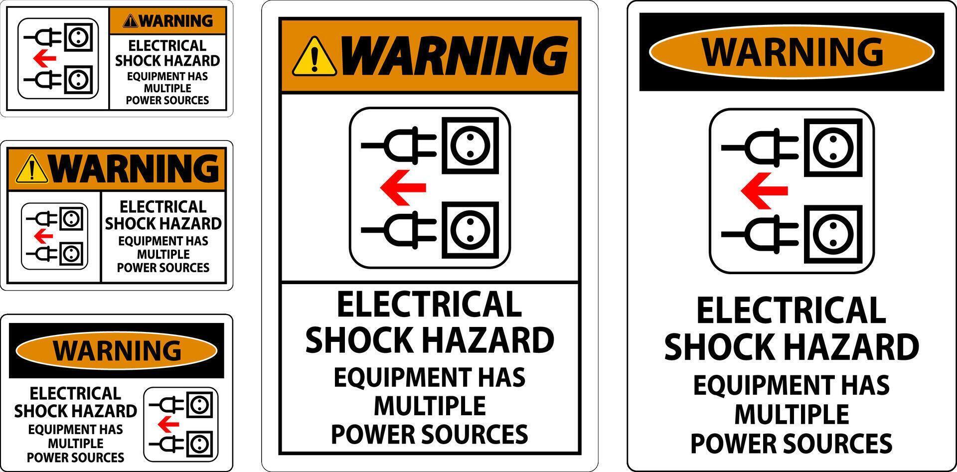 Warning Sign Electrical Shock Hazard, Equipment Has Multiple Power Sources vector