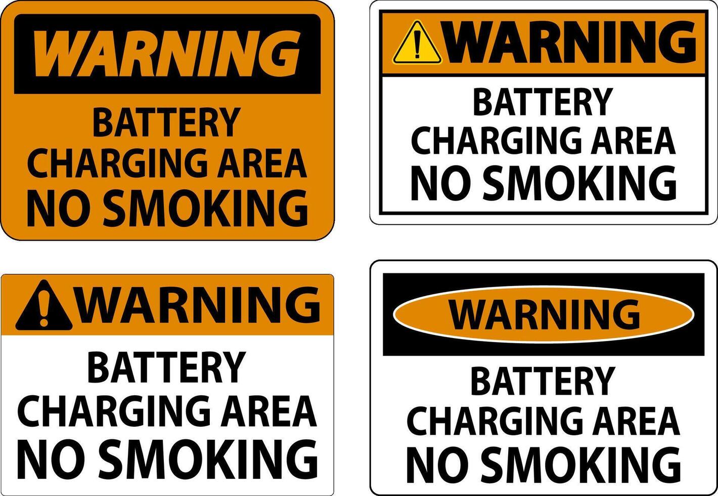 Warning Sign Battery Charging Area, No Smoking vector