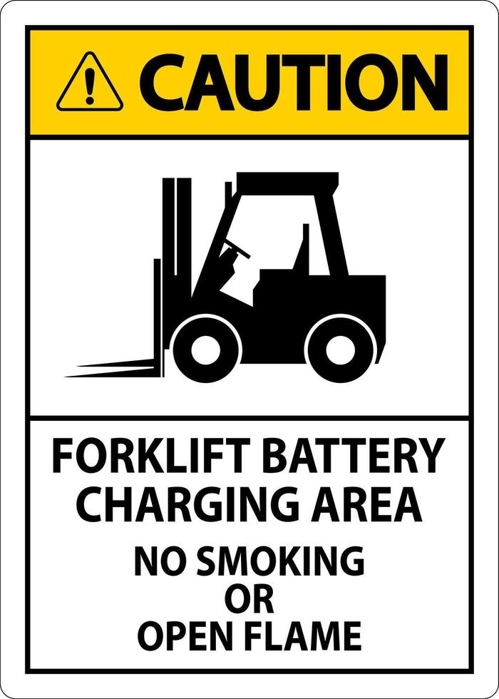 Caution Sign Forklift Battery Charging Area, No Smoking Or Open Flame vector