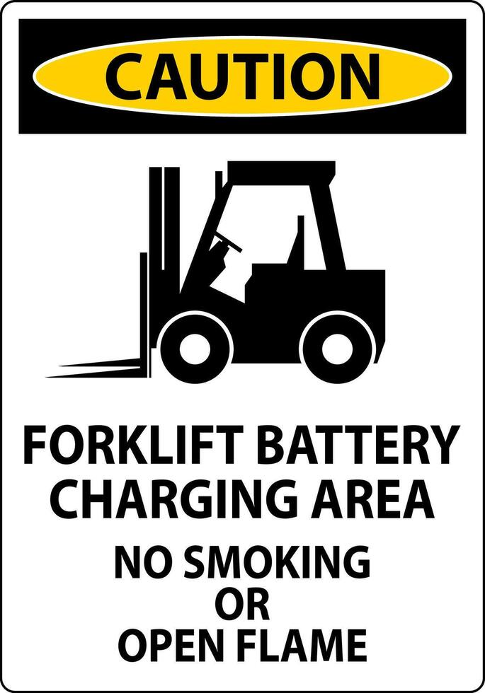 Caution Sign Forklift Battery Charging Area, No Smoking Or Open Flame vector