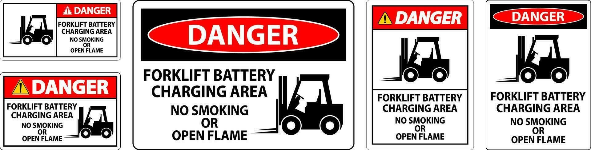 peligro firmar máquina elevadora batería cargando área, No de fumar o abierto fuego vector
