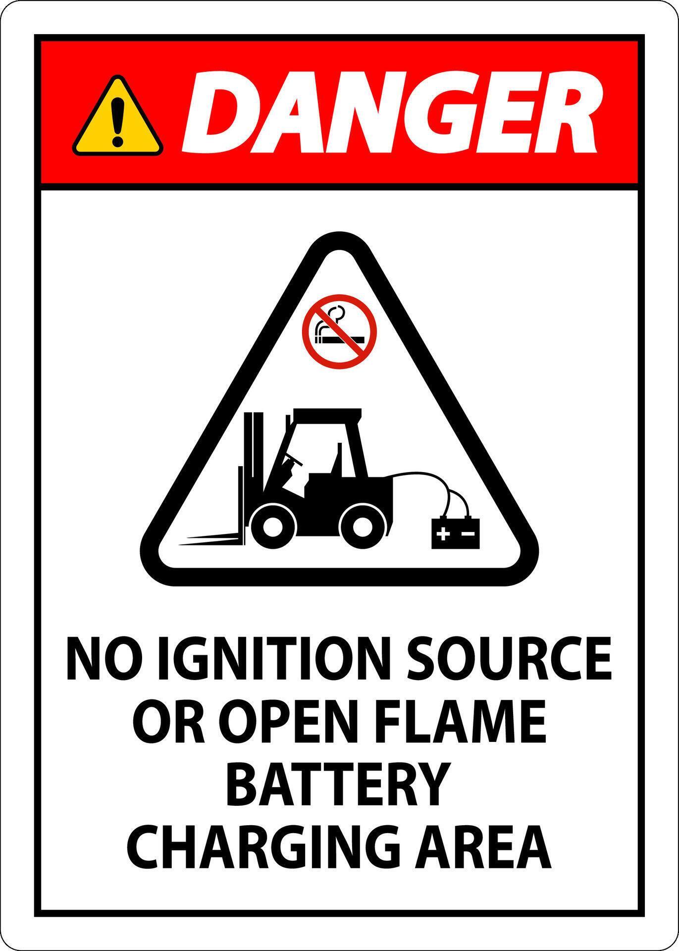 Danger Sign No Ignition Source Or Open Flame, Battery Charging Area