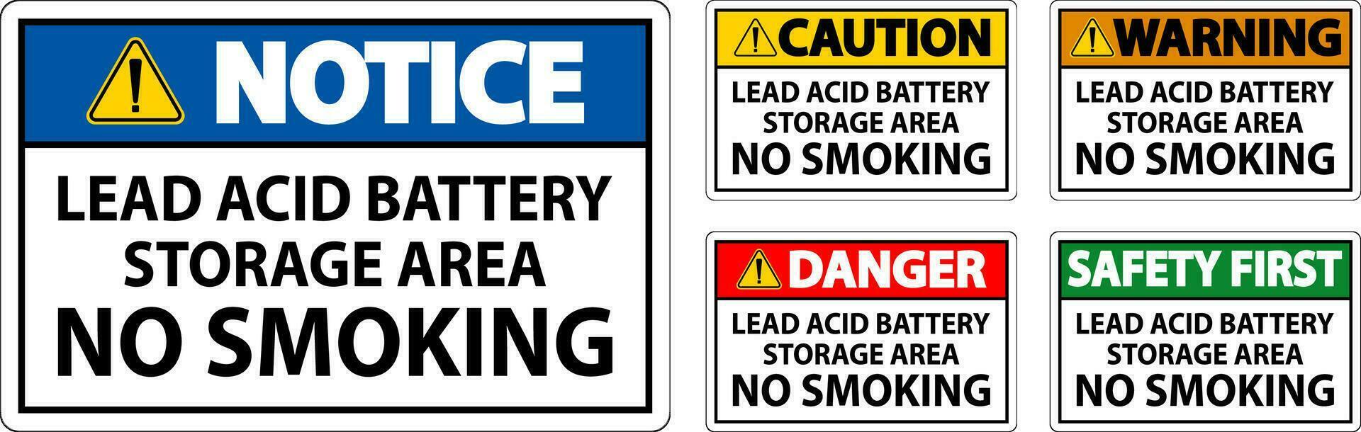 peligro firmar dirigir ácido batería almacenamiento área, No de fumar vector