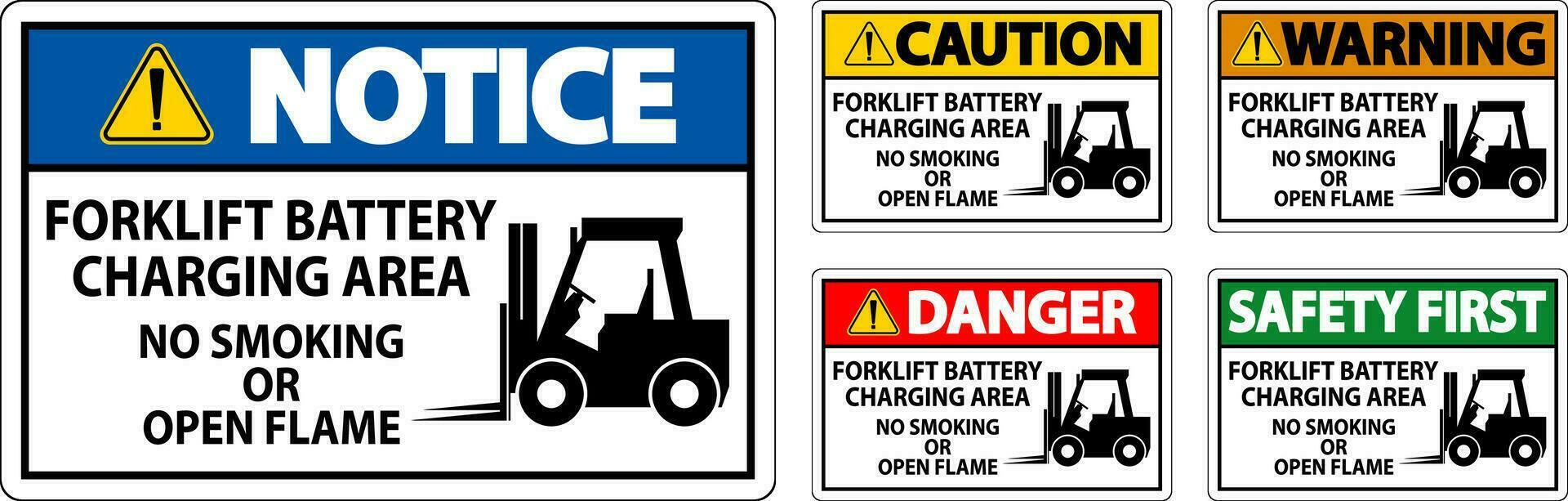 Danger Sign Forklift Battery Charging Area, No Smoking Or Open Flame vector