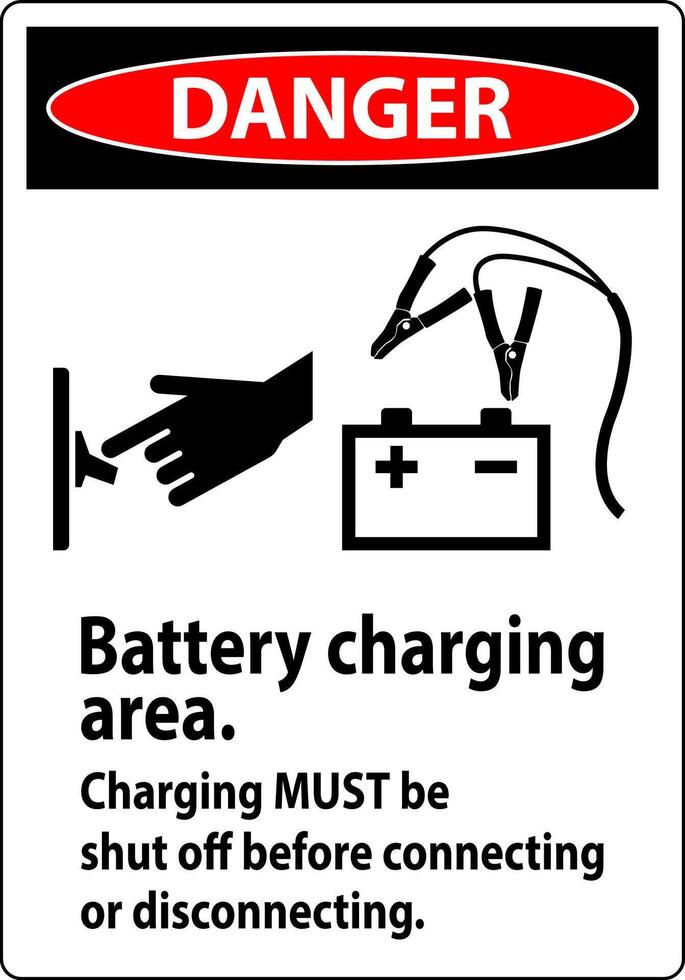 Danger Sign Battery Charging Area, Charging Must Be Shut Off Before Connecting or Disconnecting. vector