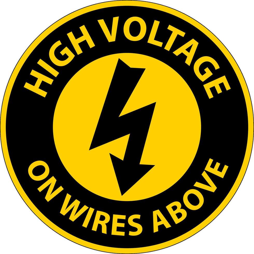 Notice High Voltage On Wires Above Sign On White Background vector