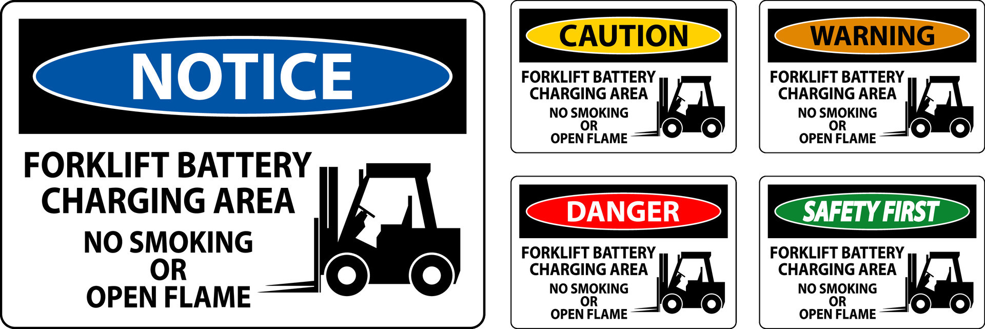 Danger Sign Forklift Battery Charging Area, No Smoking Or Open Flame 24799342 Vector Art at Vecteezy