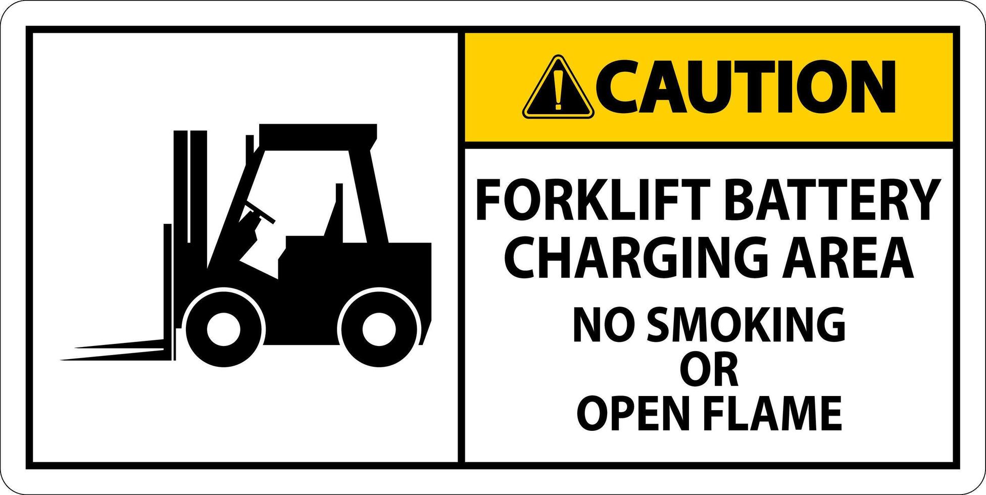 Caution Sign Forklift Battery Charging Area, No Smoking Or Open Flame vector