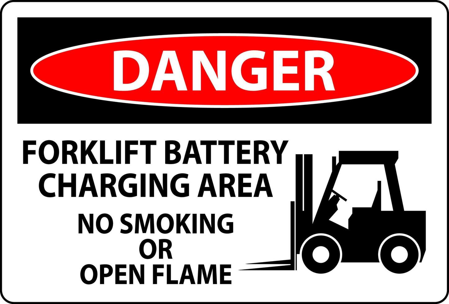 Danger Sign Forklift Battery Charging Area, No Smoking Or Open Flame vector