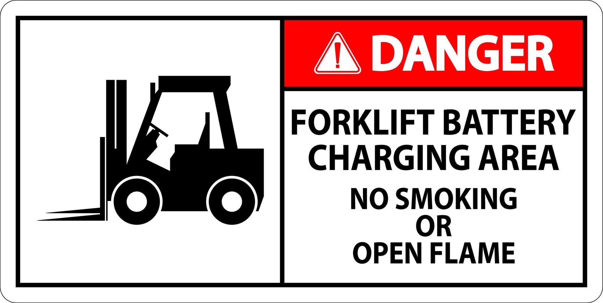 Danger Sign Forklift Battery Charging Area, No Smoking Or Open Flame vector