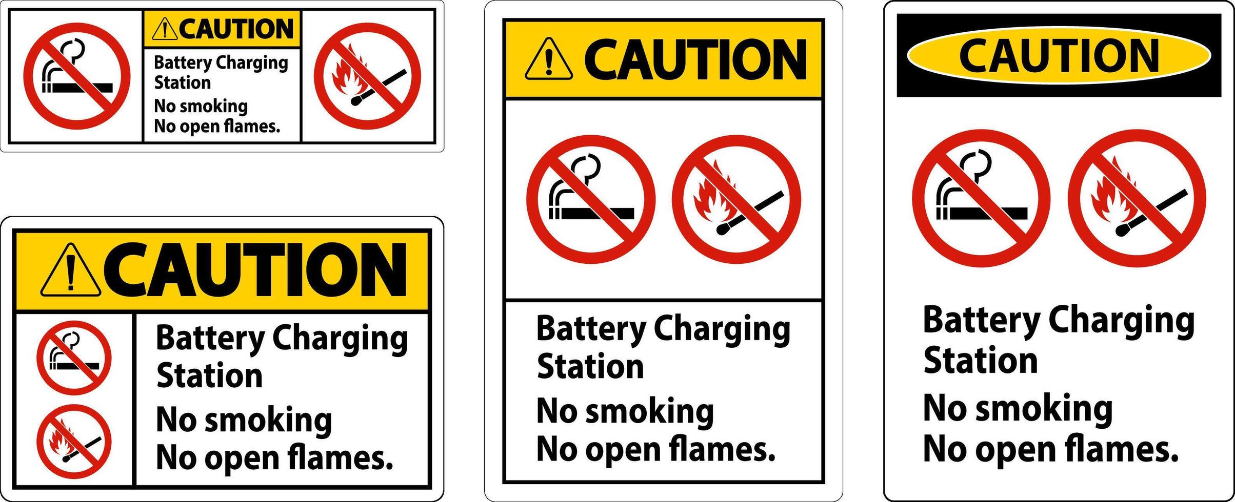 Caution Sign Battery Charging Station, No Smoking, No Open Flames vector