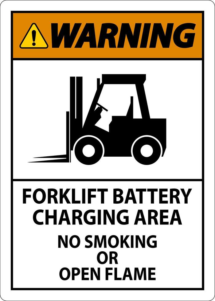 Warning Sign Forklift Battery Charging Area, No Smoking Or Open Flame vector