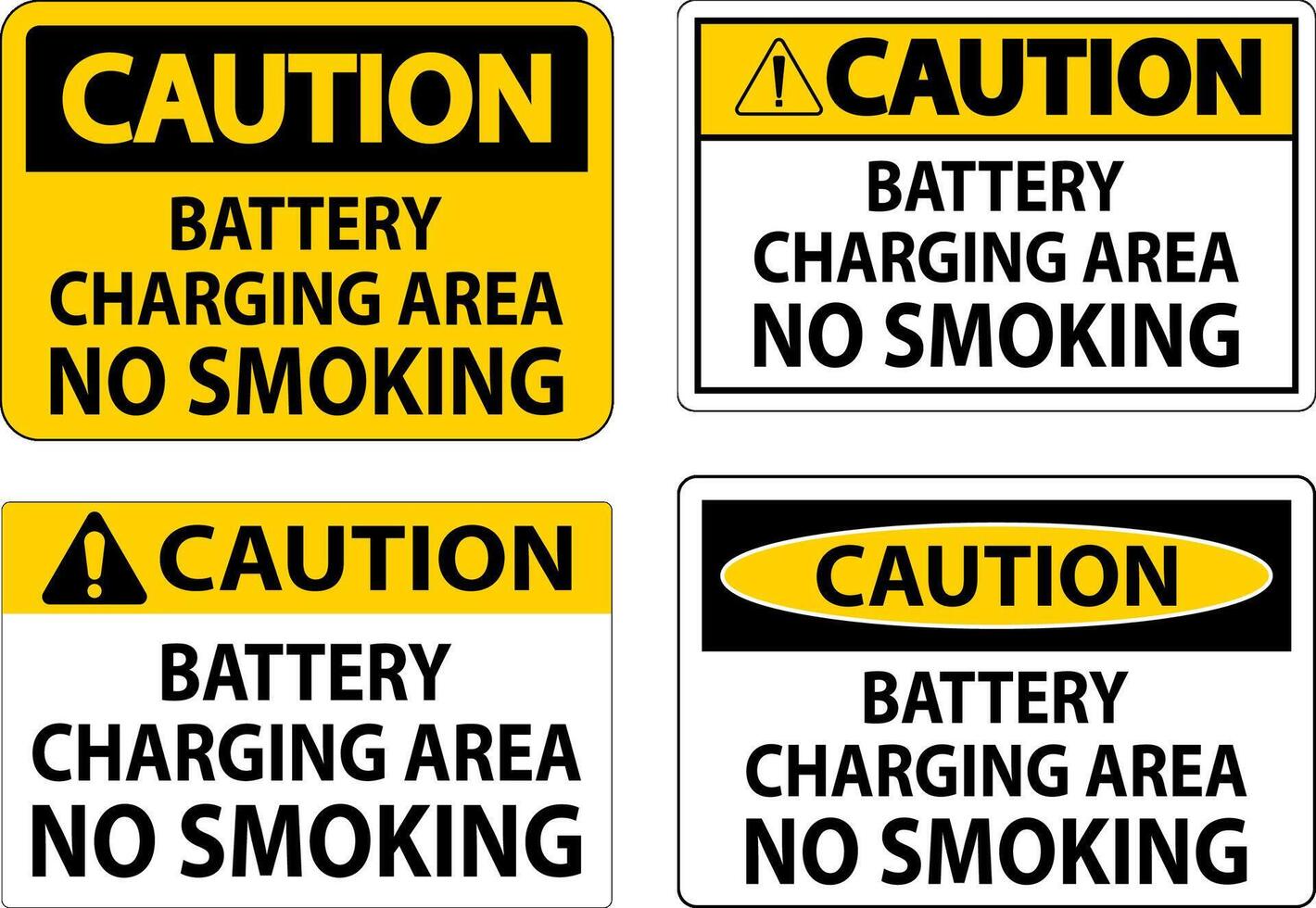 Caution Sign Battery Charging Area, No Smoking vector
