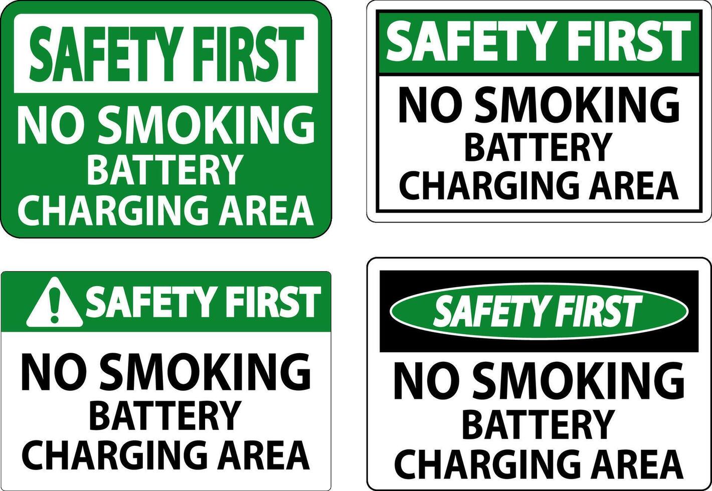 Safety First Sign Battery Storage Area No Smoking vector