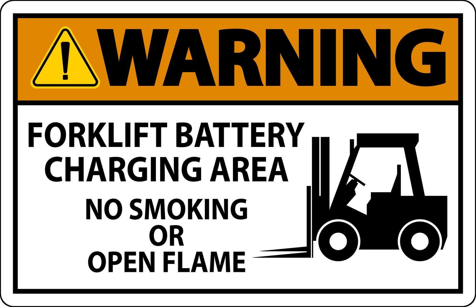 Warning Sign Forklift Battery Charging Area, No Smoking Or Open Flame vector