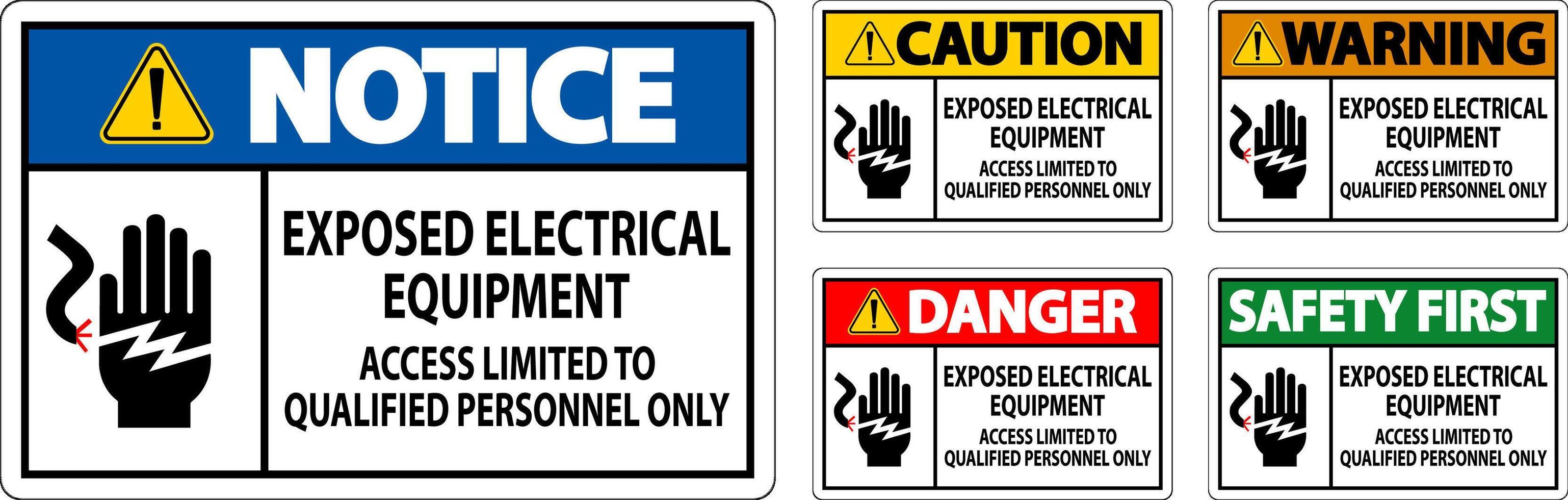 Danger Sign Exposed Electrical Equipment, Access Limited To Qualified Personnel Only vector