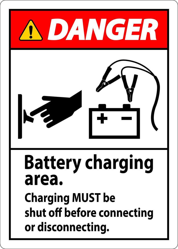 Danger Sign Battery Charging Area, Charging Must Be Shut Off Before Connecting or Disconnecting. vector