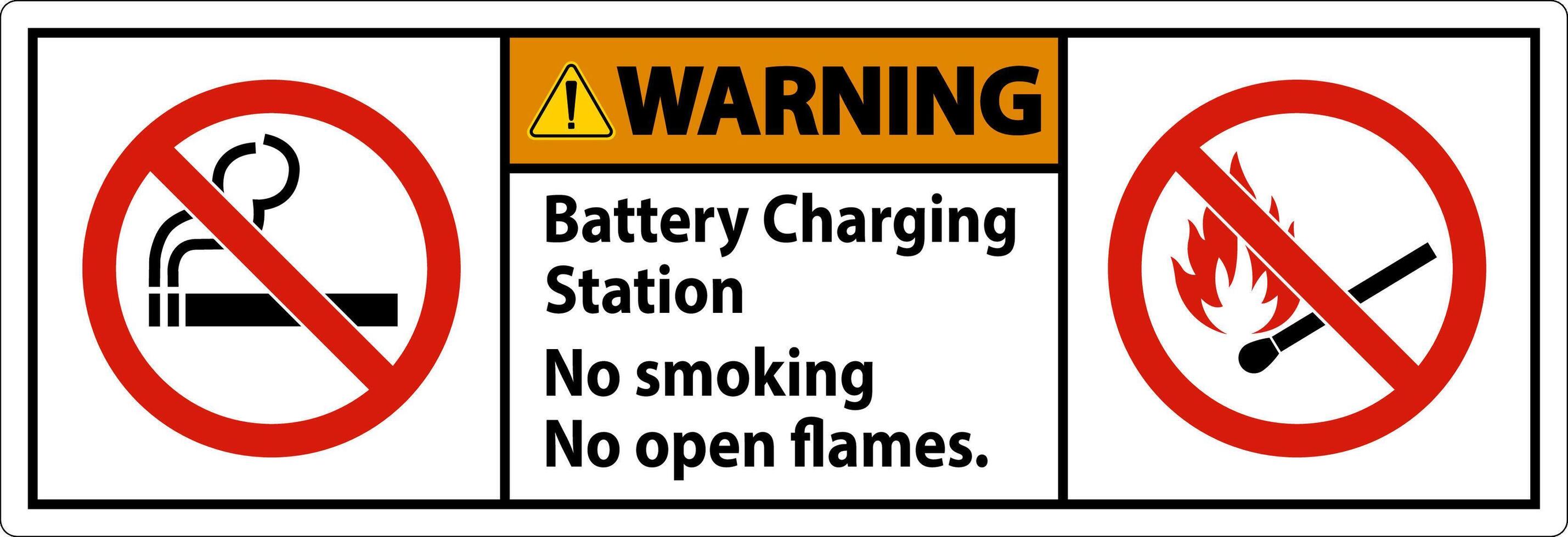 Warning Sign Battery Charging Station, No Smoking, No Open Flames vector