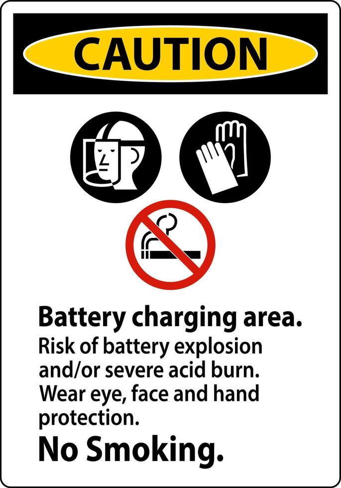 Caution Sign Battery Charging Area, Risk of Battery Explosion or Severe Acid Burn, No Smoking vector